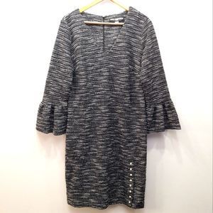 Karl Lagerfeld Paris Womens Tweed-like Textured Sheath Dress Front Slit Size 12